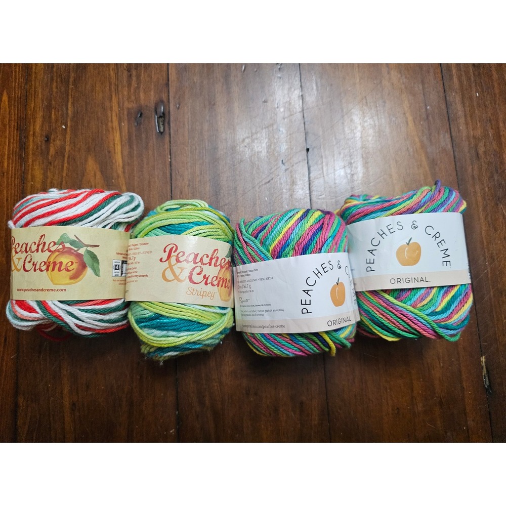Peaches & Creme 100% Cotton Yarn Lot of 4 Worsted 4-Ply Multi Color Stripey